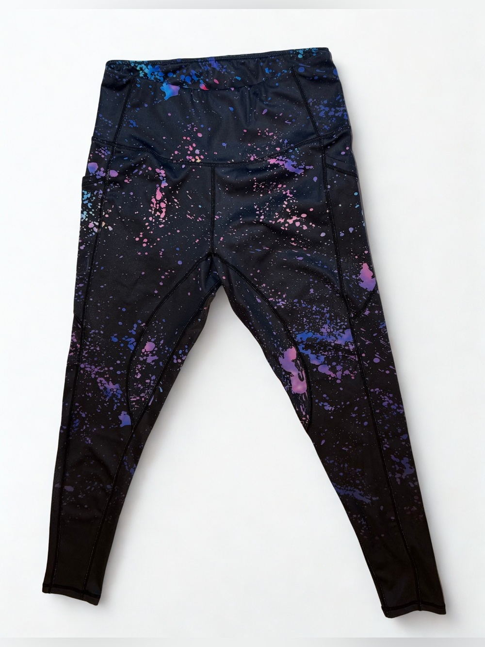 Womens High Waisted Yoga leggings with Pockets galaxy paint splatter print sz M